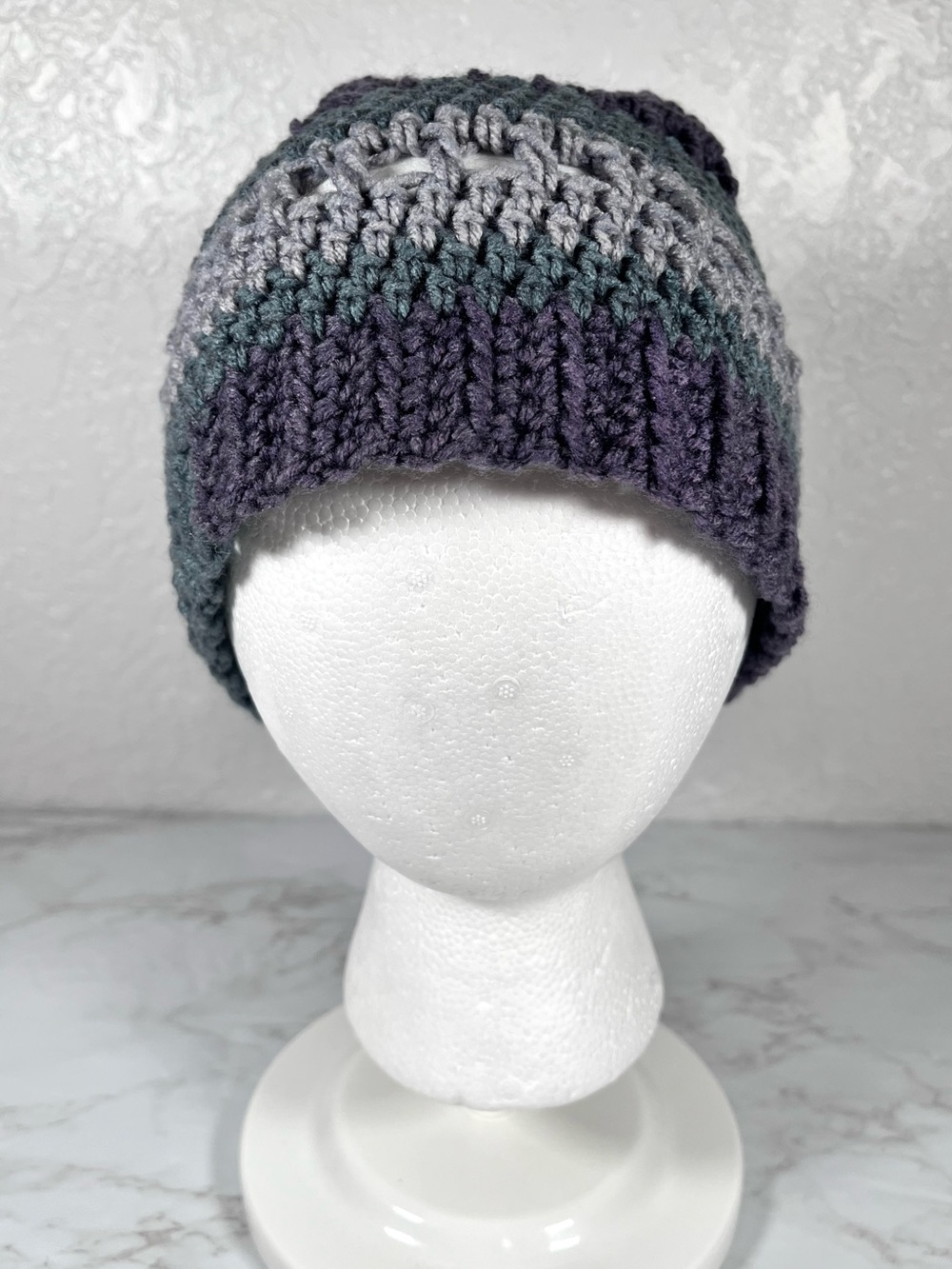 Crochet Purple & Gray Beanie